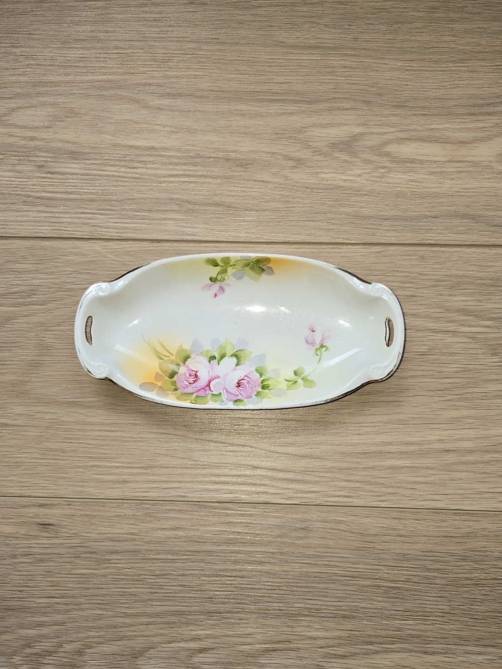 Vintage Hand Painted Nippon Rose Celery Dish Antique Porcelain Vanity Tray